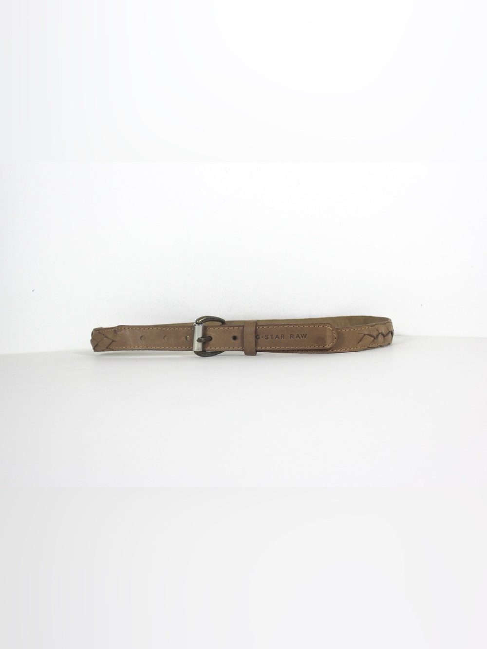 Tan Leather Braided Belt with silver and Brass Buckle